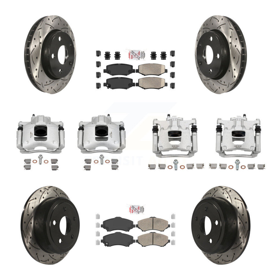 Front Rear Brake Coat Caliper Drill Slot Rotors Ceramic Pad Kit (10Pc) For Jeep Wrangler KCD-100798N