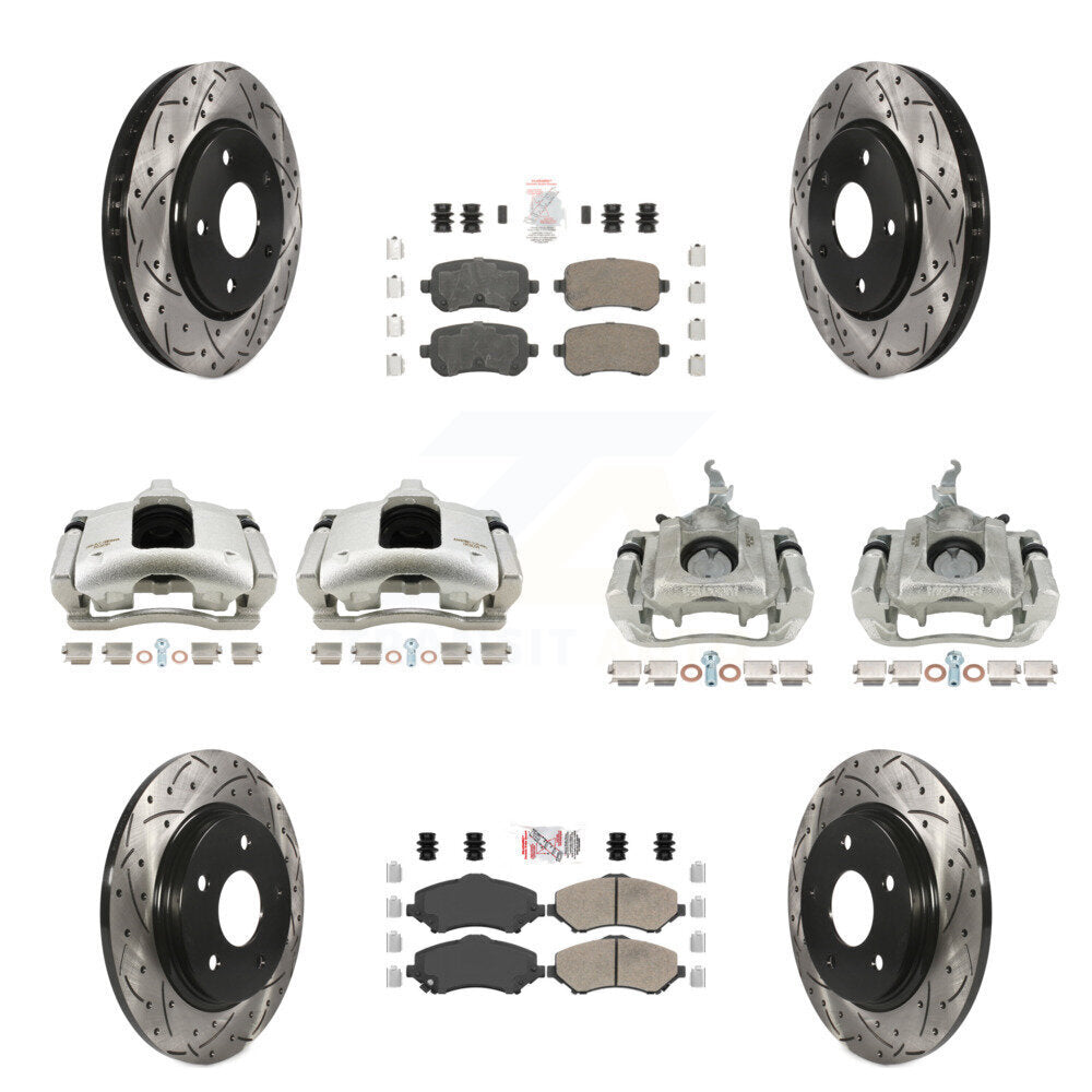 Front Rear Brake Caliper Drill Slot Rotor Ceramic Pad Kit (10Pc) For 09-11 Dodge Journey KCD-100799N
