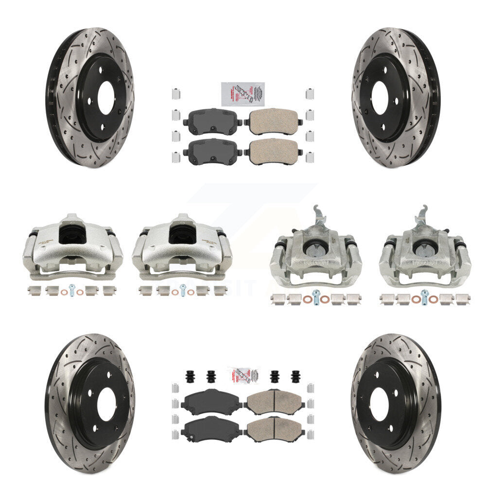Front Rear Brake Caliper Drill Slot Rotor Ceramic Pad Kit (10Pc) For 09-11 Dodge Journey KCD-100800N