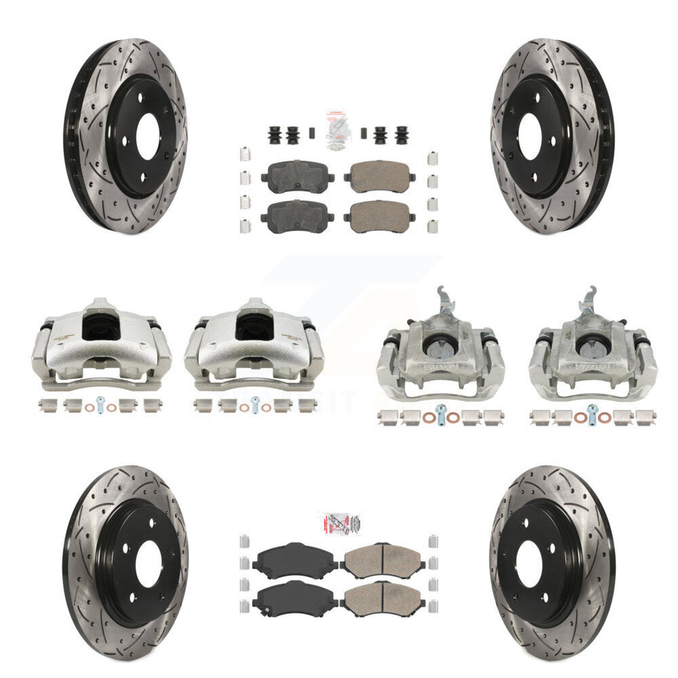 Front Rear Brake Caliper Drill Slot Rotor Ceramic Pad Kit (10Pc) For 09-11 Dodge Journey KCD-100801N