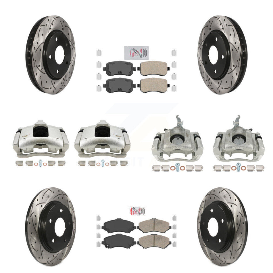 Front Rear Brake Caliper Drill Slot Rotor Ceramic Pad Kit (10Pc) For 09-11 Dodge Journey KCD-100802N
