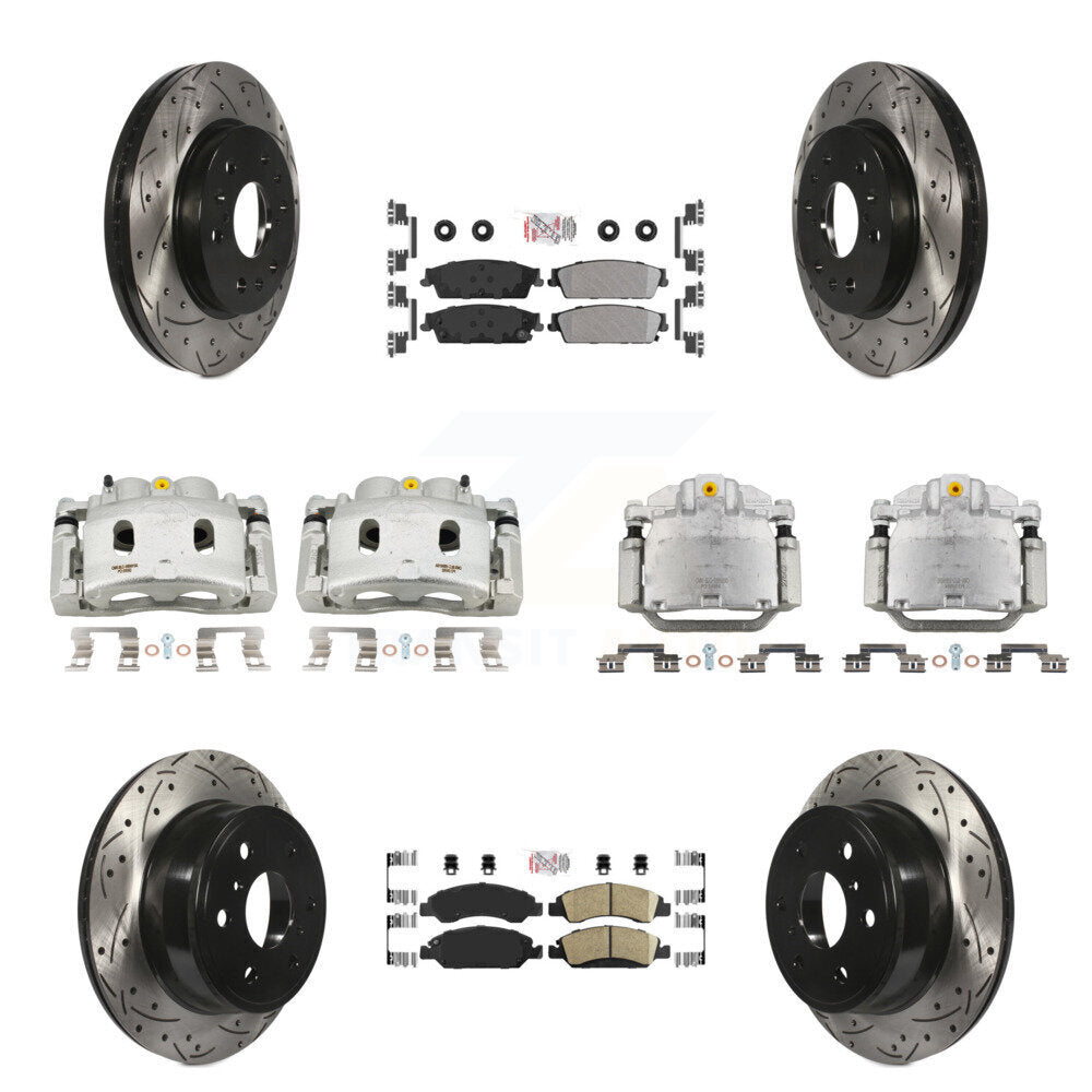 Front Rear Brake Caliper Drilled Slot Rotor Ameribrakes Pad Kit (10Pc) For Chevrolet GMC KCD-100803N