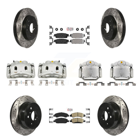 Front Rear Brake Caliper Drilled Slot Rotor Ameribrakes Pad Kit (10Pc) For Chevrolet GMC KCD-100805N