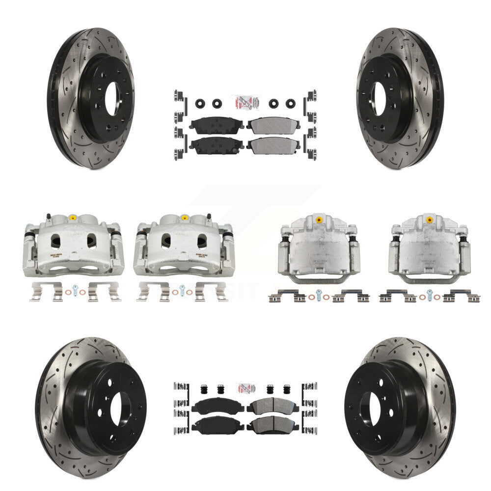 Front Rear Brake Caliper Drill Slot Rotor Semi-Metallic Pad Kit (10Pc) For Chevrolet GMC KCD-100807N