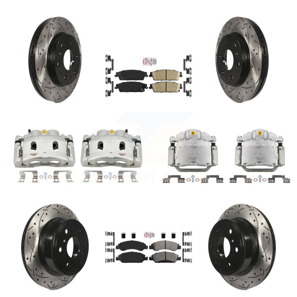 Front Rear Brake Caliper Drilled Slot Rotor Ameribrakes Pad Kit (10Pc) For Chevrolet GMC KCD-100808N