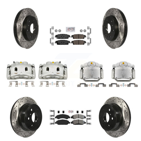 Front Rear Brake Caliper Drill Slot Rotor Semi-Metallic Pad Kit (10Pc) For GMC Sierra XL KCD-100816N