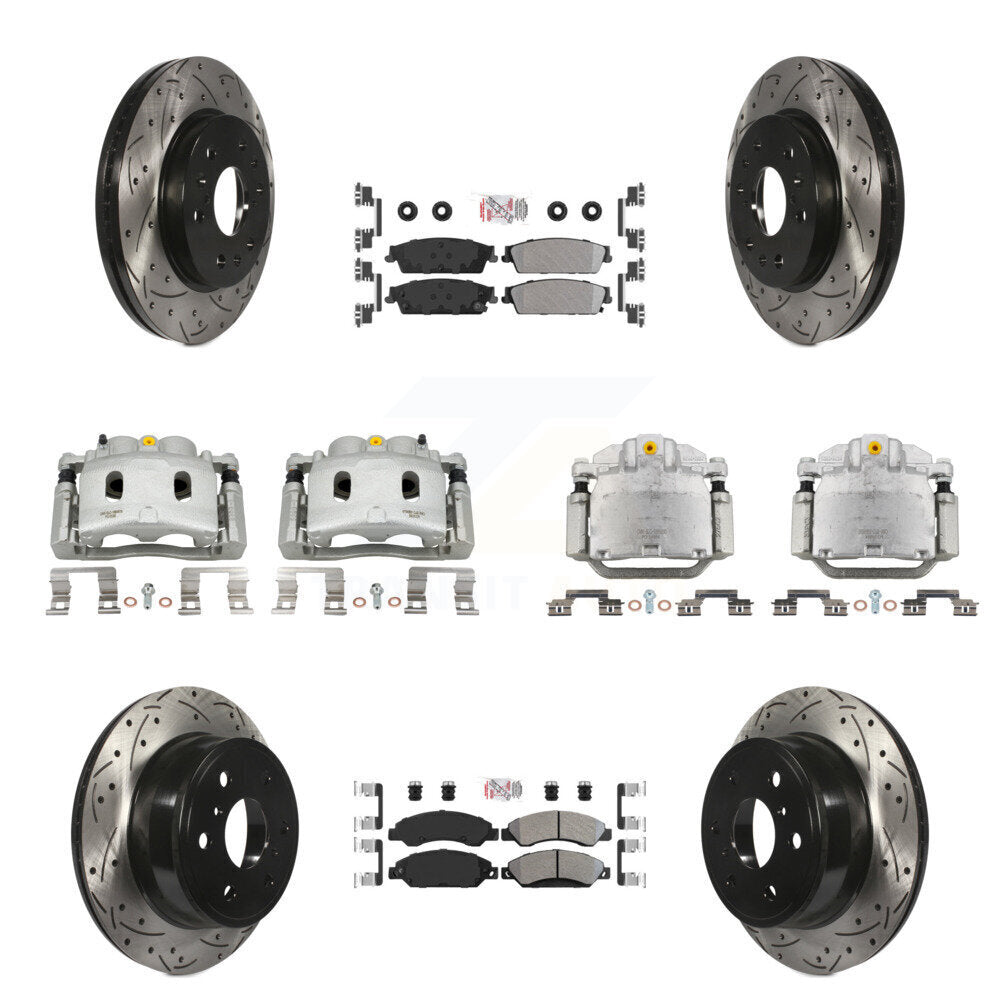 Front Rear Brake Caliper Drill Slot Rotor Semi-Metallic Pad Kit (10Pc) For Chevrolet GMC KCD-100818N