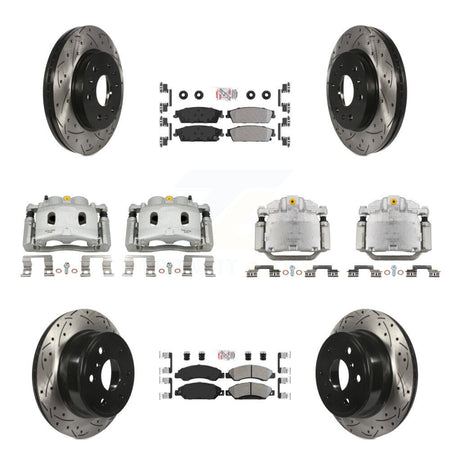 Front Rear Brake Caliper Drill Slot Rotor Semi-Metallic Pad Kit (10Pc) For Chevrolet GMC KCD-100818N