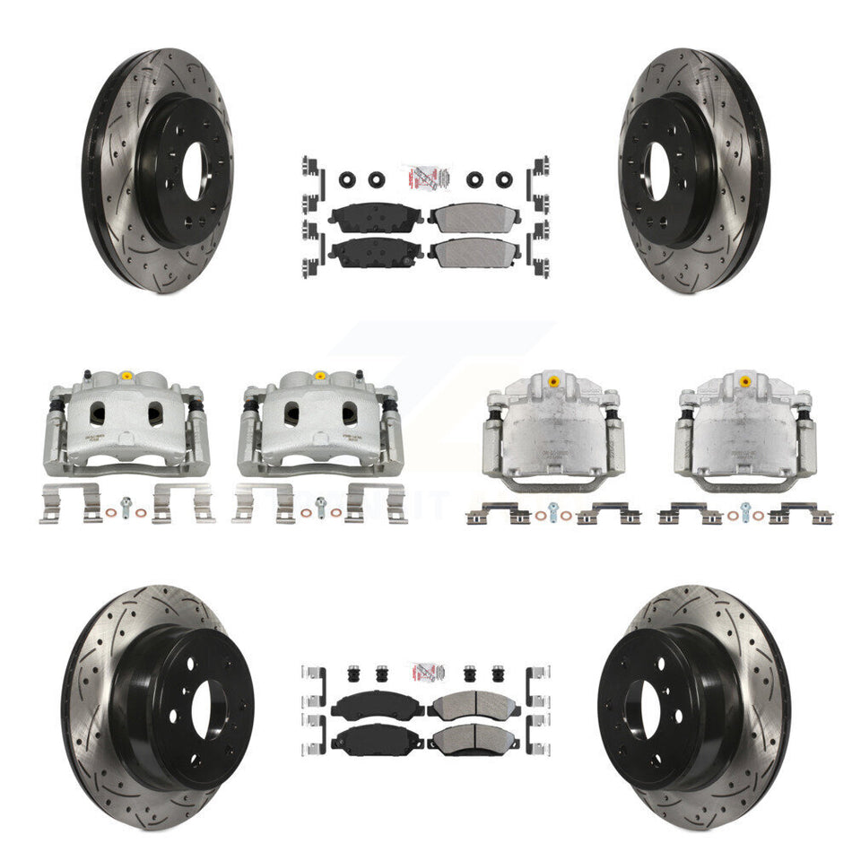 Front Rear Brake Caliper Drill Slot Rotor Semi-Metallic Pad Kit (10Pc) For Chevrolet GMC KCD-100818N