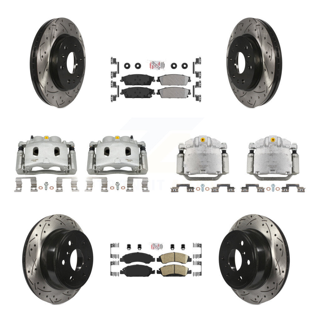 Front Rear Brake Caliper Drill Slot Rotors Ameribrakes Pad Kit (10Pc) For Chevrolet 1500 KCD-100822N