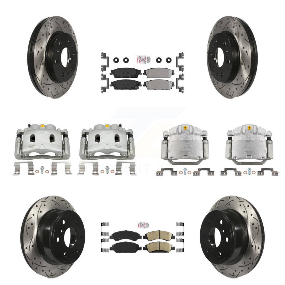 Front Rear Brake Caliper Drill Slot Rotors Ameribrakes Pad Kit (10Pc) For Chevrolet 1500 KCD-100824N