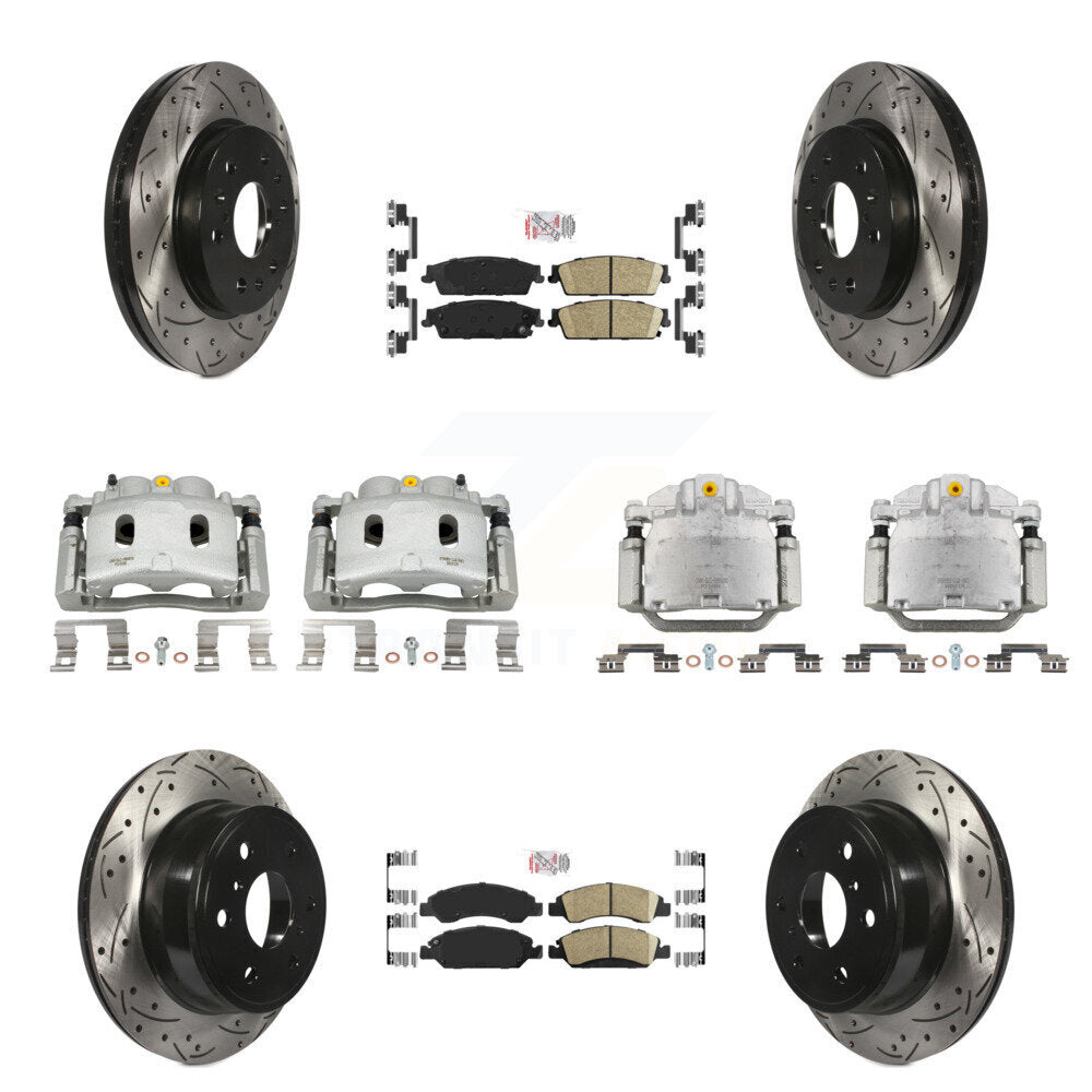 Front Rear Brake Caliper Drill Slot Rotor Ceramic Pad Kit (10Pc) For Chevrolet Silverado KCD-100825N