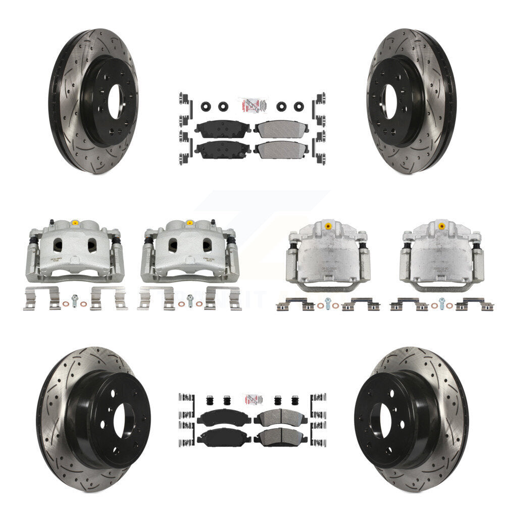 Front Rear Brake Caliper Drill Slot Rotor Semi-Metallic Pad Kit (10Pc) For Chevrolet GMC KCD-100826N