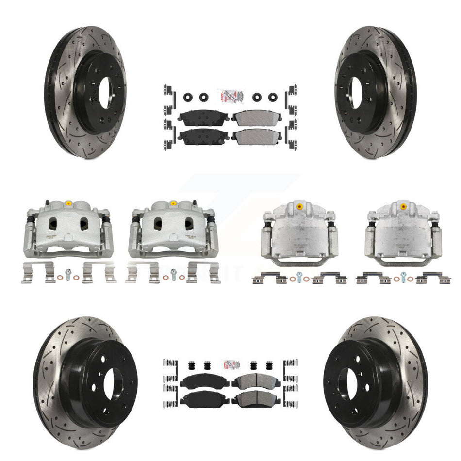 Front Rear Brake Caliper Drill Slot Rotor Semi-Metallic Pad Kit (10Pc) For Chevrolet GMC KCD-100826N