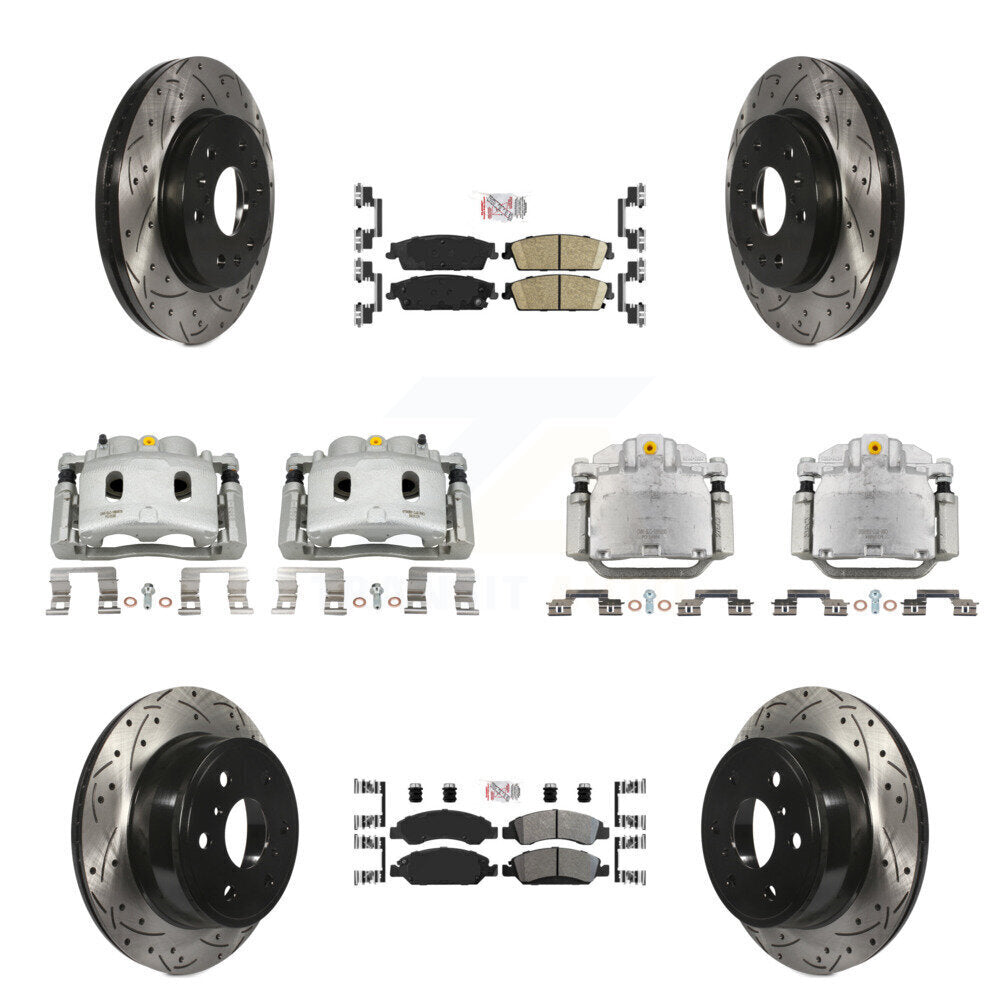 Front Rear Brake Caliper Drill Slot Rotors Ameribrakes Pad Kit (10Pc) For Chevrolet 1500 KCD-100827N