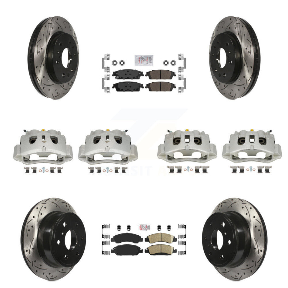Front Rear Disc Brake Coated Caliper Drill Slotted Rotors Ameribrakes Pad Kit (10Pc) For KCD-100829N