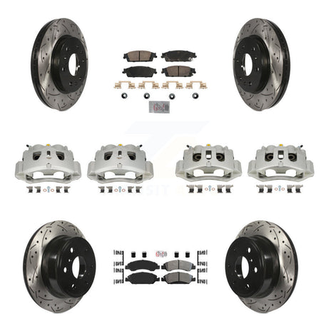 Front Rear Disc Brake Coated Caliper Drill Slotted Rotors Ameribrakes Pad Kit (10Pc) For KCD-100834N