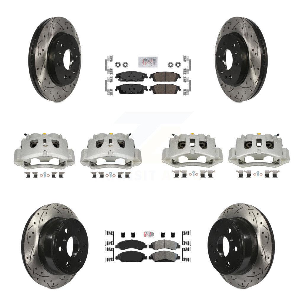 Front Rear Disc Brake Coated Caliper Drilled Slot Rotor Semi-Metallic Pad Kit (10Pc) For KCD-100835N