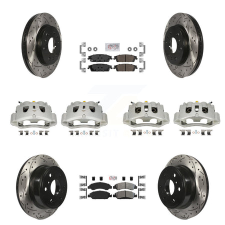 Front Rear Disc Brake Coated Caliper Drilled Slot Rotor Semi-Metallic Pad Kit (10Pc) For KCD-100835N