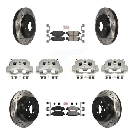 Front Rear Disc Brake Coated Caliper Drill Slotted Rotors Ameribrakes Pad Kit (10Pc) For KCD-100836N