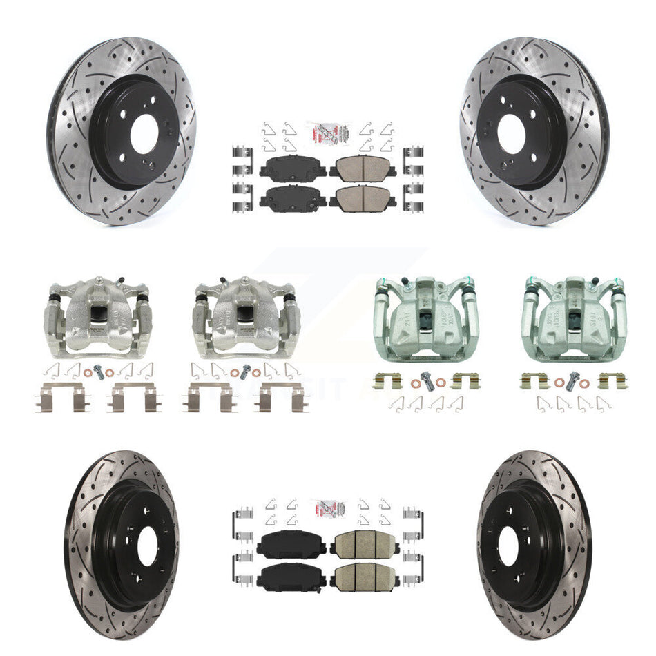 Front Rear Brake Coated Caliper Drilled Slot Rotor Ceramic Pad Kit (10Pc) For Honda CR-V KCD-100863N