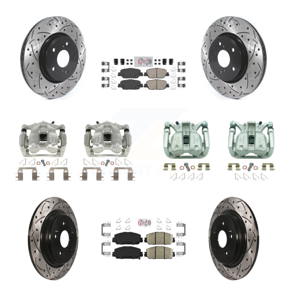 Front Rear Brake Coated Caliper Drilled Slot Rotor Ceramic Pad Kit (10Pc) For Honda CR-V KCD-100864N
