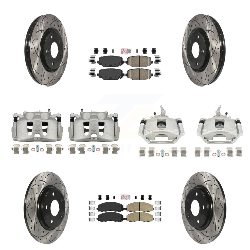 Front Rear Brake Caliper Drill Slot Rotor Ceramic Pad Kit (10Pc) For 14-20 Dodge Journey KCD-100866N