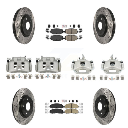 Front Rear Brake Caliper Drill Slot Rotor Ceramic Pad Kit (10Pc) For 14-20 Dodge Journey KCD-100866N