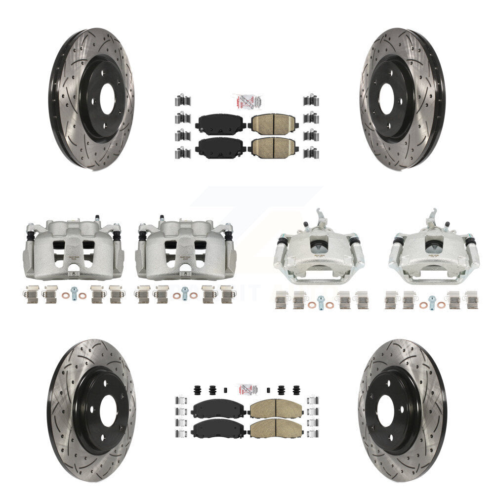Front Rear Brake Caliper Drill Slot Rotor Ceramic Pad Kit (10Pc) For 14-20 Dodge Journey KCD-100867N