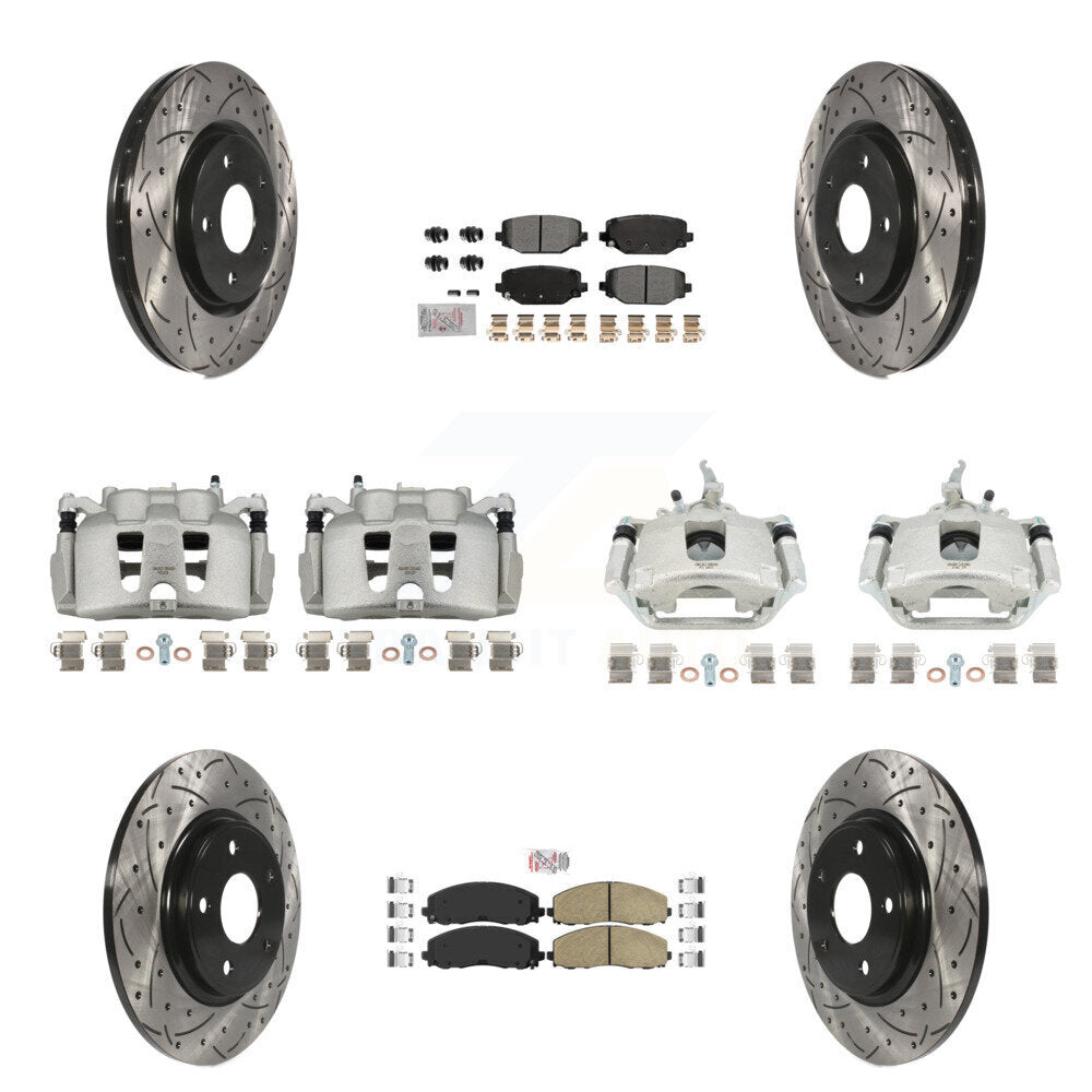 Front Rear Brake Caliper Drilled Slot Rotor Ameribrakes Pad Kit (10Pc) For Dodge Journey KCD-100868N