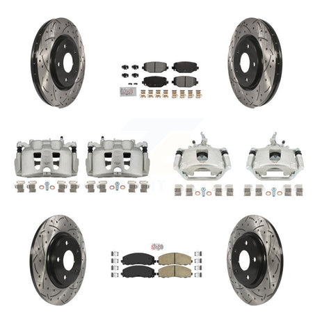 Front Rear Brake Caliper Drilled Slot Rotor Ameribrakes Pad Kit (10Pc) For Dodge Journey KCD-100868N