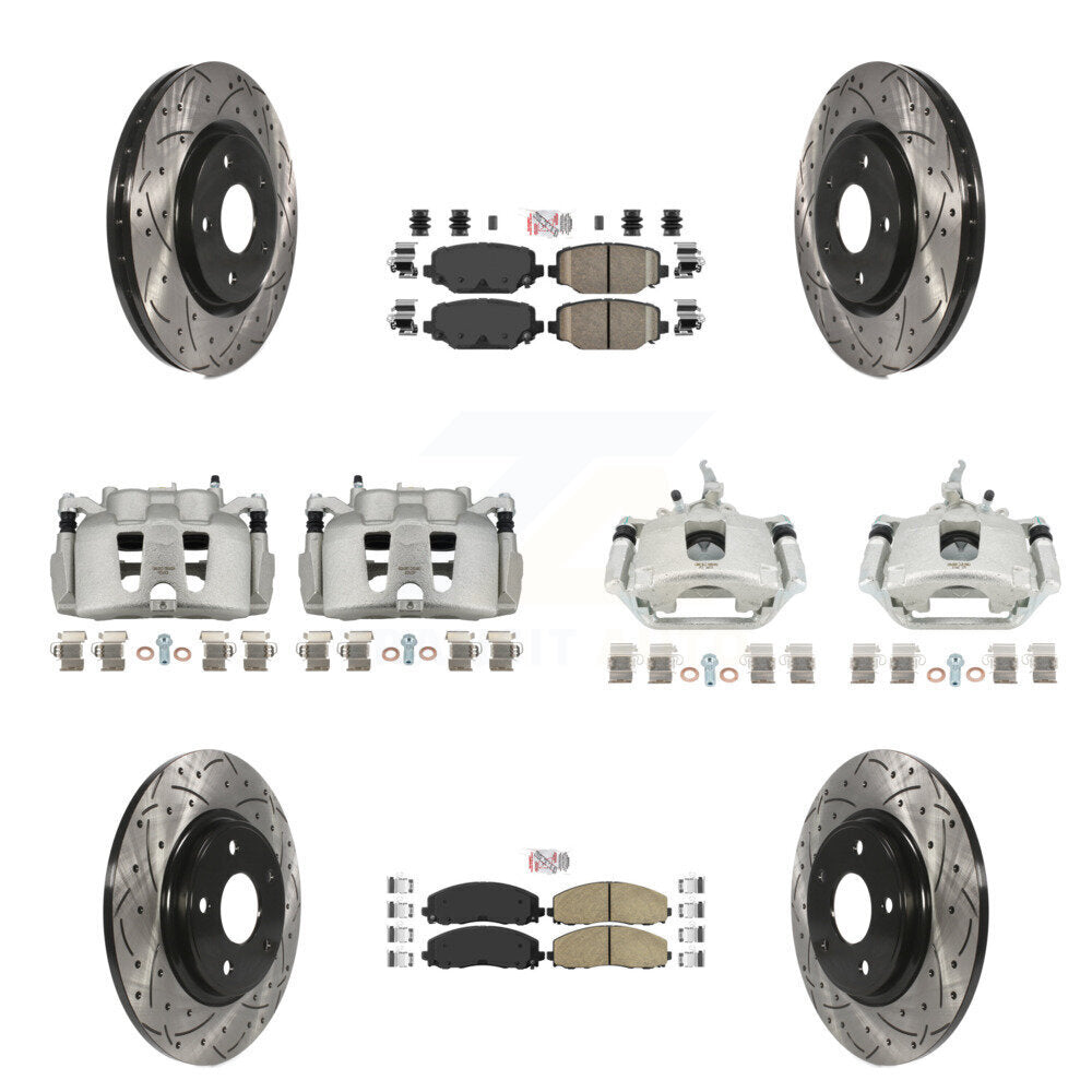 Front Rear Brake Caliper Drill Slot Rotor Ceramic Pad Kit (10Pc) For 14-20 Dodge Journey KCD-100869N