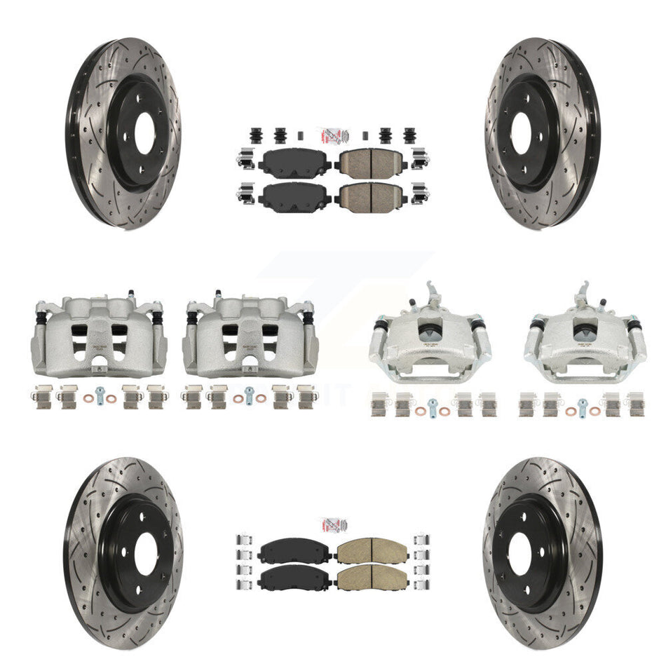Front Rear Brake Caliper Drill Slot Rotor Ceramic Pad Kit (10Pc) For 14-20 Dodge Journey KCD-100869N