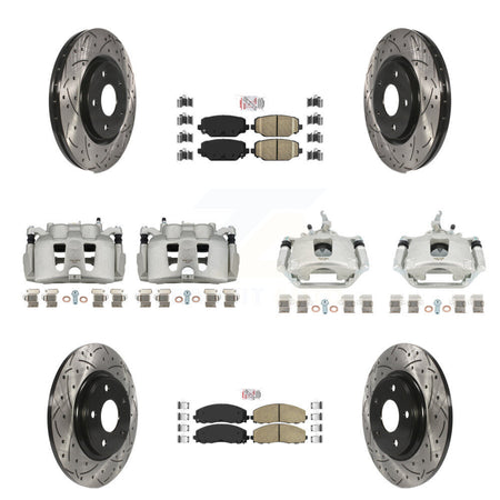 Front Rear Brake Caliper Drill Slot Rotor Ceramic Pad Kit (10Pc) For 14-20 Dodge Journey KCD-100870N