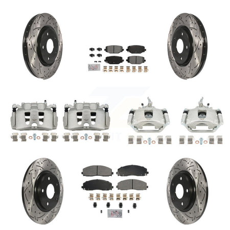 Front Rear Brake Caliper Drill Slot Rotor Semi-Metallic Pad Kit (10Pc) For Dodge Journey KCD-100871N