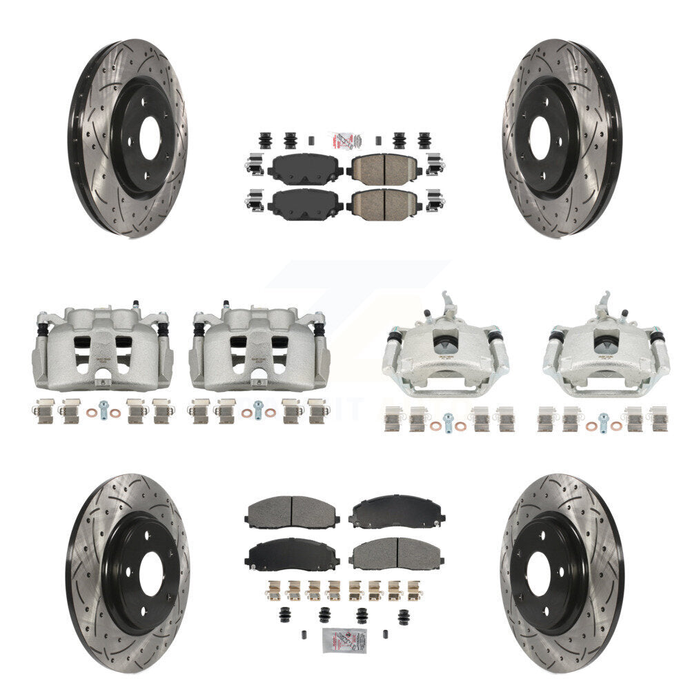 Front Rear Brake Caliper Drilled Slot Rotor Ameribrakes Pad Kit (10Pc) For Dodge Journey KCD-100872N