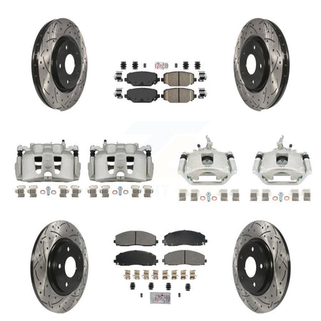 Front Rear Brake Caliper Drilled Slot Rotor Ameribrakes Pad Kit (10Pc) For Dodge Journey KCD-100872N