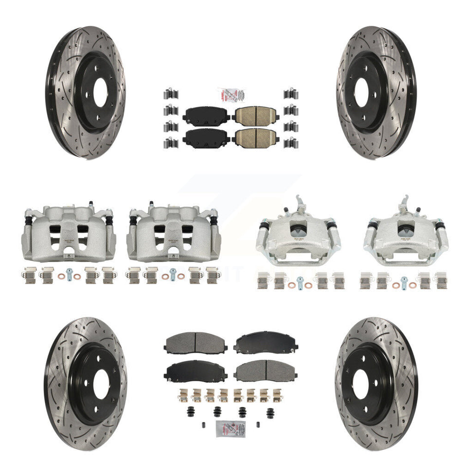 Front Rear Brake Caliper Drilled Slot Rotor Ameribrakes Pad Kit (10Pc) For Dodge Journey KCD-100873N