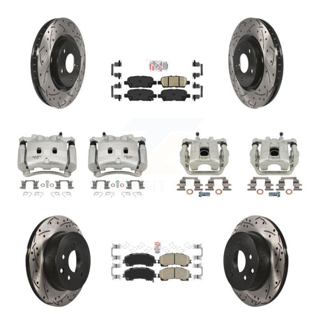 Front Rear Brake Coated Caliper Drill Slot Rotor Ceramic Pad Kit (10Pc) For Nissan Rogue KCD-100876N