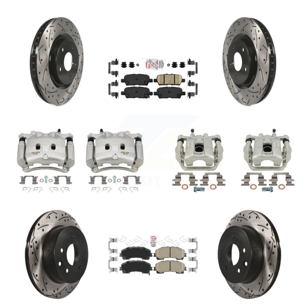 Front Rear Brake Coated Caliper Drill Slot Rotor Ceramic Pad Kit (10Pc) For Nissan Rogue KCD-100877N