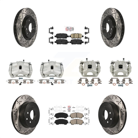 Front Rear Disc Brake Coated Caliper Drilled Slotted Rotors And Ceramic Pads Kit (10Pc) For Nissan Rogue Sport KCD-100878N by Transit Auto