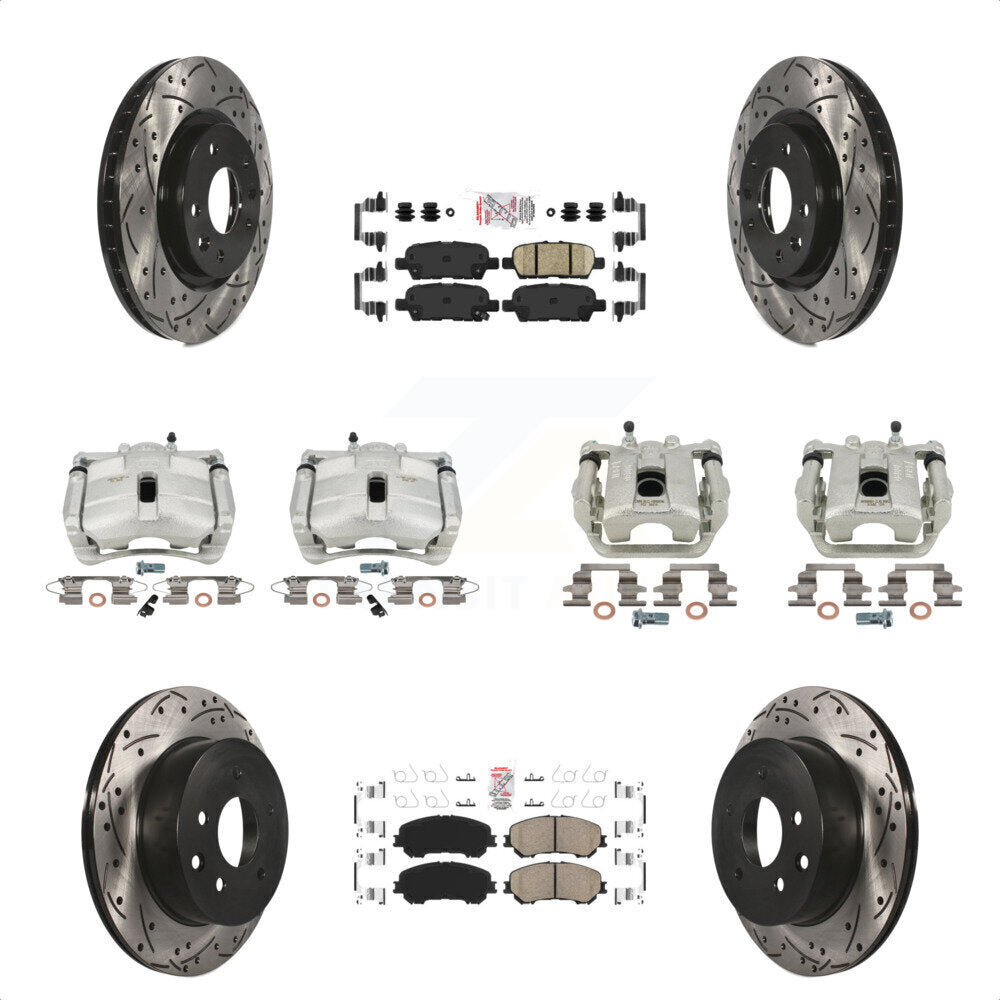 Front Rear Disc Brake Coated Caliper Drilled Slotted Rotors And Ceramic Pads Kit (10Pc) For Nissan Rogue Sport KCD-100879N by Transit Auto