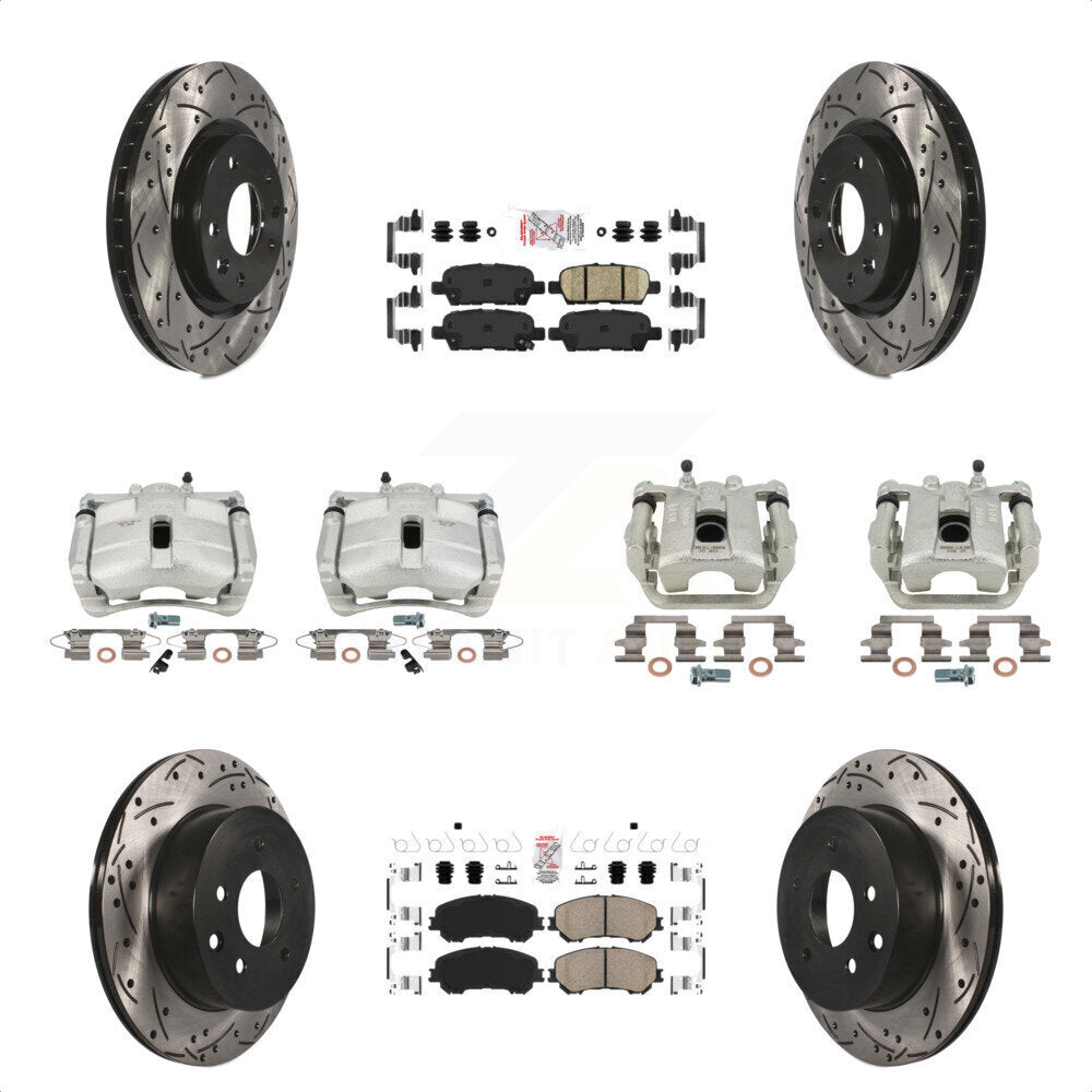 Front Rear Disc Brake Coated Caliper Drilled Slotted Rotors And Ceramic Pads Kit (10Pc) For Nissan Rogue Sport KCD-100881N by Transit Auto