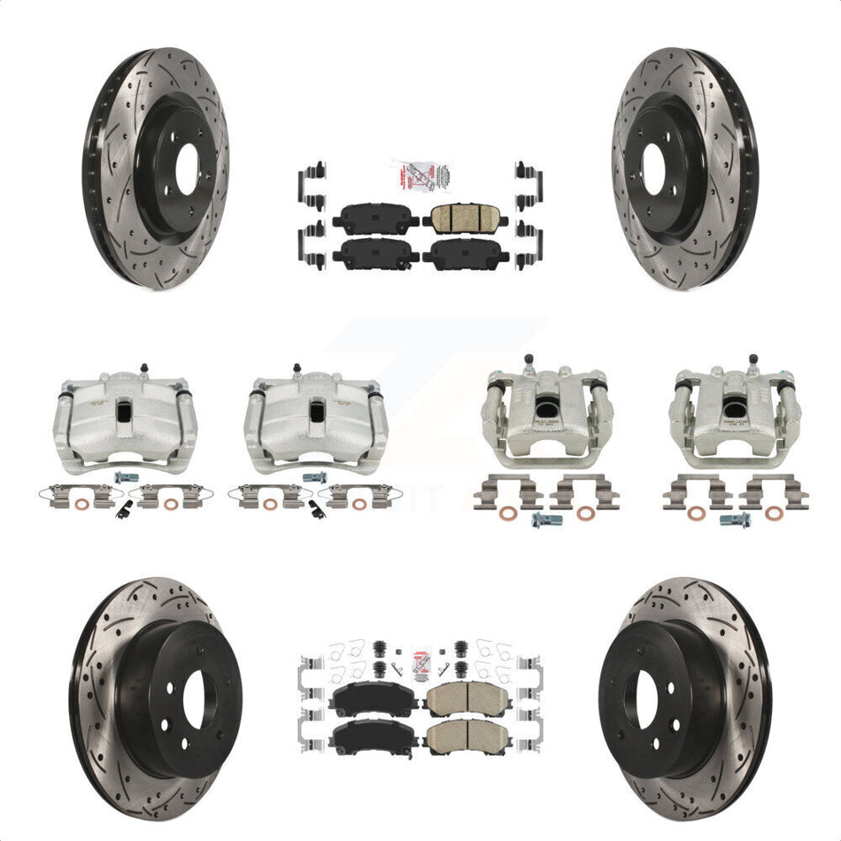 Front Rear Disc Brake Coated Caliper Drilled Slotted Rotors And Ceramic Pads Kit (10Pc) For 2014-2015 Nissan Rogue SL With 3rd Row Seating KCD-100882N by Transit Auto