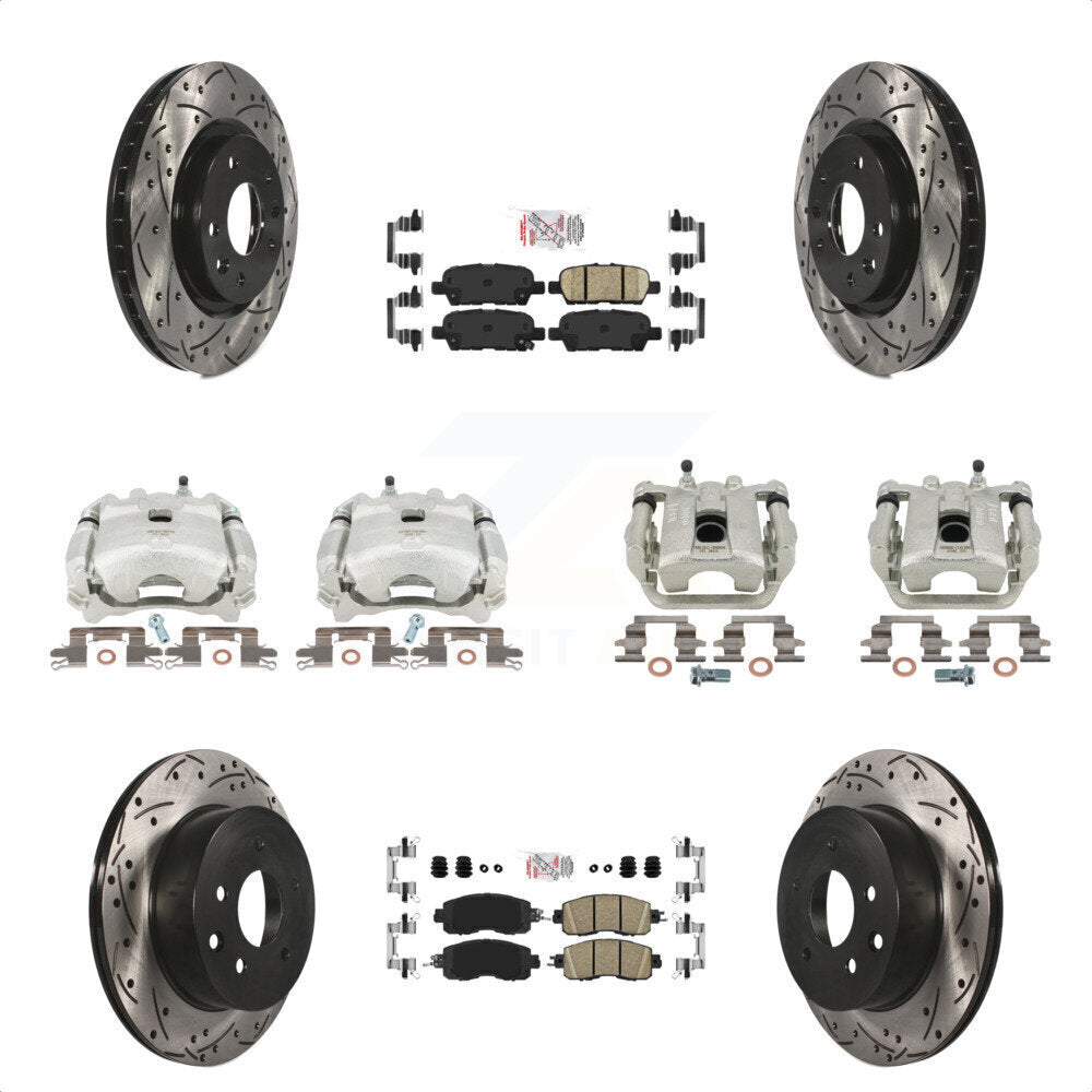 Front Rear Disc Brake Coated Caliper Drilled Slotted Rotors And Ceramic Pads Kit (10Pc) For Nissan LEAF KCD-100886N by Transit Auto