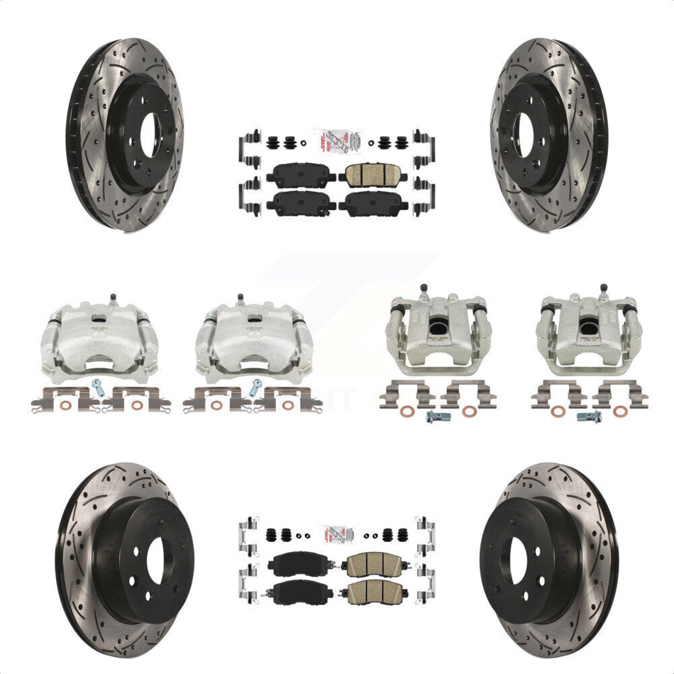 Front Rear Disc Brake Coated Caliper Drilled Slotted Rotors And Ceramic Pads Kit (10Pc) For Nissan LEAF KCD-100887N by Transit Auto