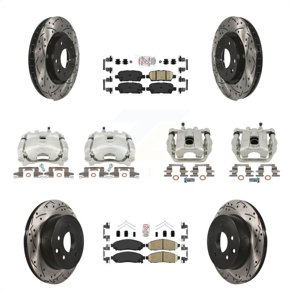 Front Rear Disc Brake Coated Caliper Drilled Slotted Rotors And Ceramic Pads Kit (10Pc) For 2015 Nissan LEAF Vehicles Manufactured In Japan KCD-100891N by Transit Auto