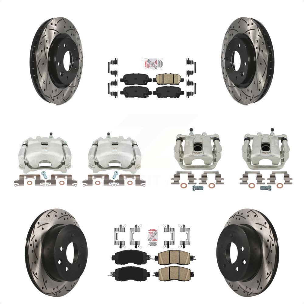 Front Rear Disc Brake Coated Caliper Drilled Slotted Rotors And Ceramic Pads Kit (10Pc) For Nissan LEAF KCD-100892N by Transit Auto