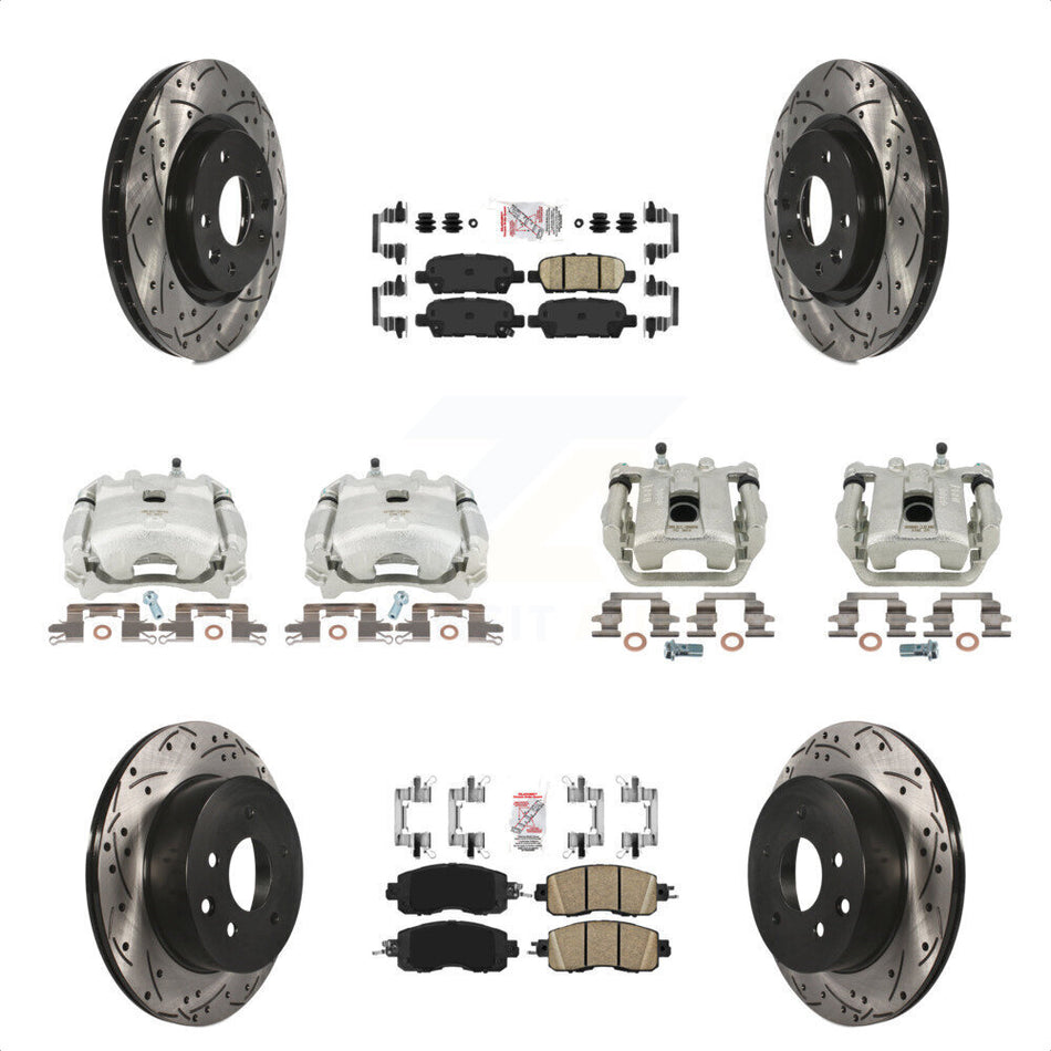 Front Rear Disc Brake Coated Caliper Drilled Slotted Rotors And Ceramic Pads Kit (10Pc) For Nissan LEAF KCD-100893N by Transit Auto