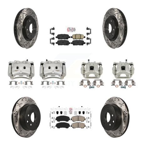 Front Rear Brake Coated Caliper Drill Slot Rotor Ceramic Pad Kit (10Pc) For Nissan Rogue KCD-100896N